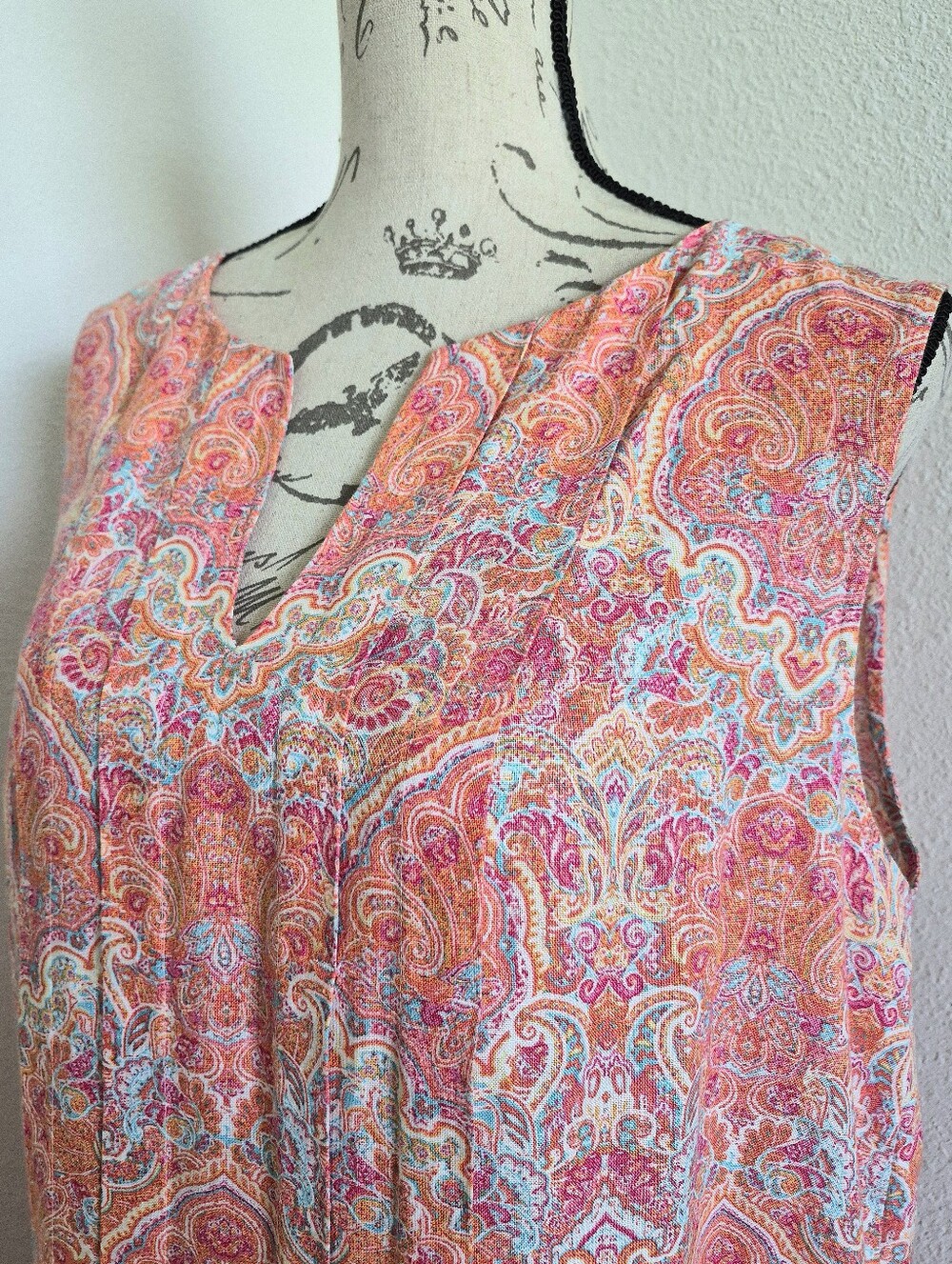 J. Jill Love Linen Paisley Floral Midi Dress L Sleeveless pockets coastal beach - Picture 7 of 13